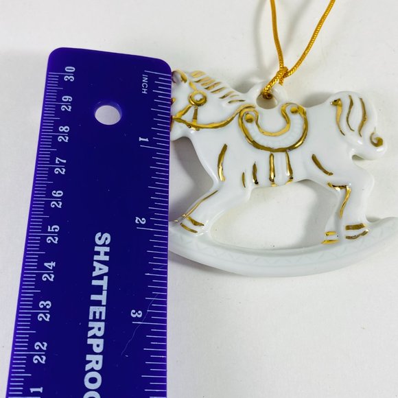 Adorable Little Porcelain rocking horse ornament with 14k painted gold trim - Picture 3 of 5